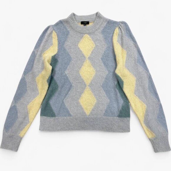 J. Crew Women's Argyle Alpaca Wool Blend Sweater Yellow Blue Size Medium - Picture 1 of 10